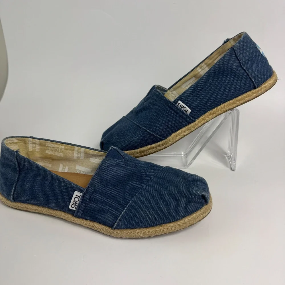 TOMS Women 7.5 Classic Alpargata Navy Blue Canvas Espadrille Slip On Flats